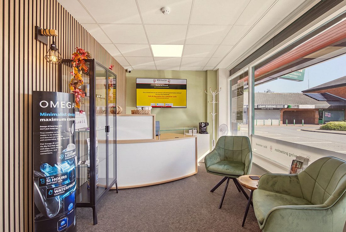 Reception and waiting area at BFG Hearing Solutions, Team Valley, Gateshead