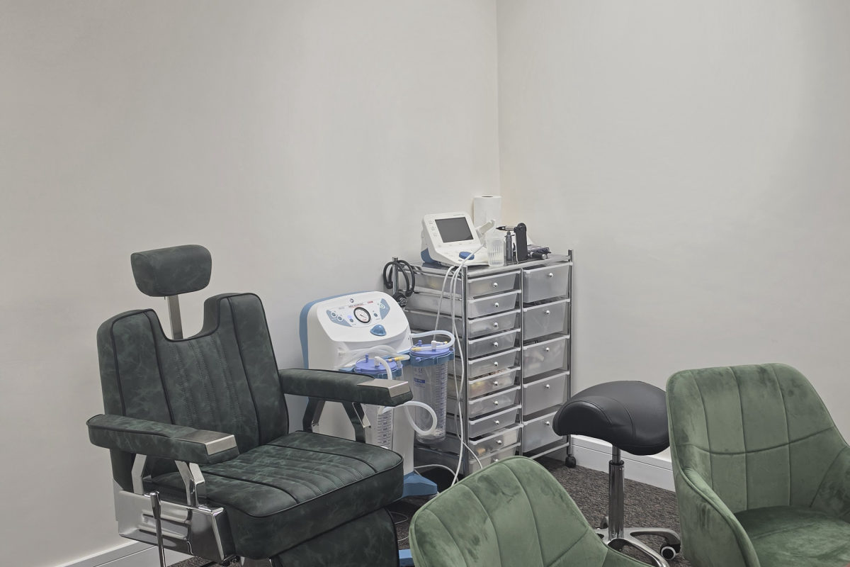 Microsuction earwax removal treatment room at BFG Hearing Solutions